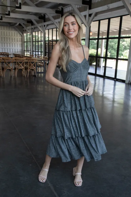 Kenna Metallic Midi Dress, Silver sold by North & Main Clothing Company