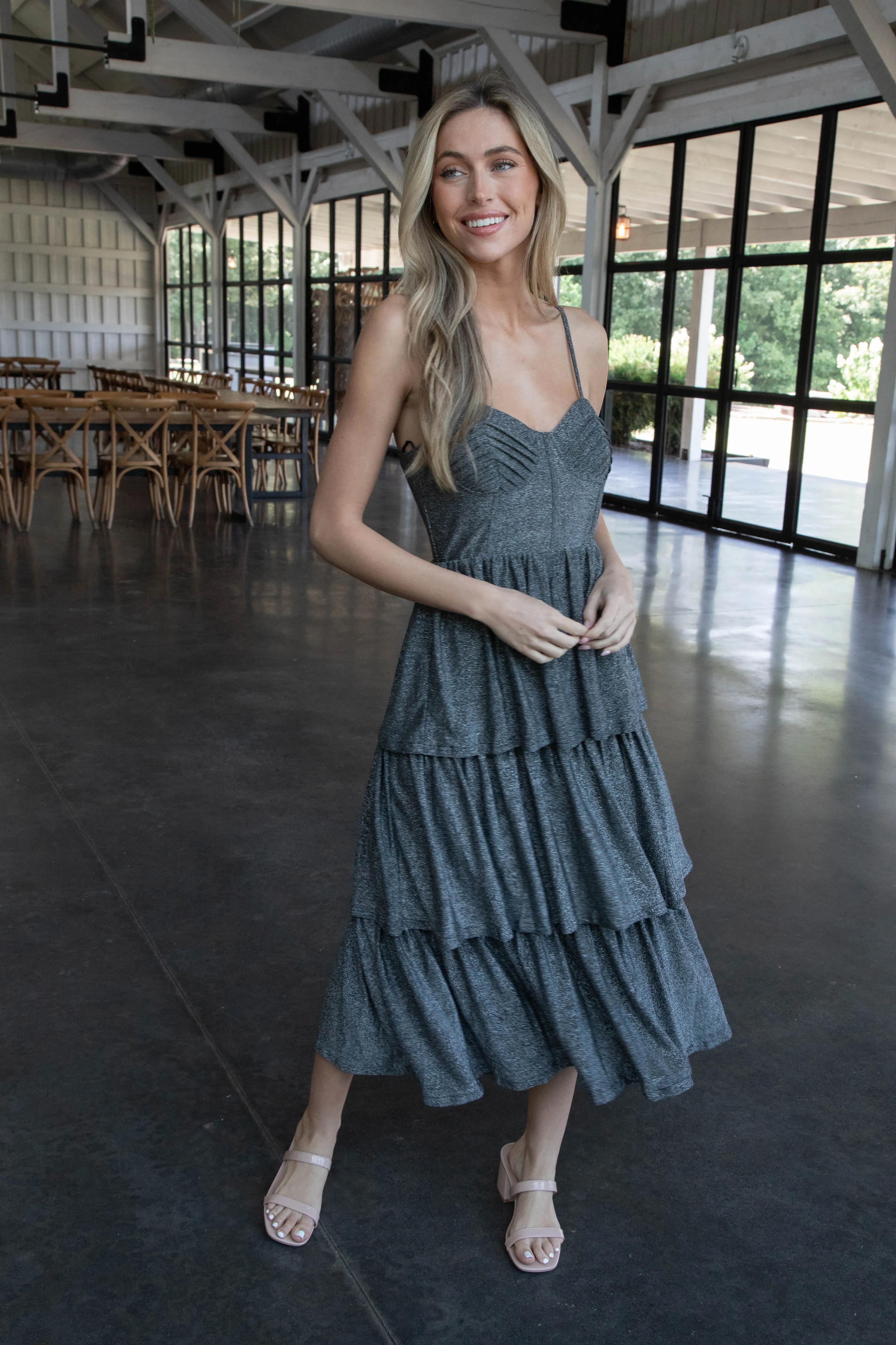 Kenna Metallic Midi Dress, Silver sold by North & Main Clothing Company