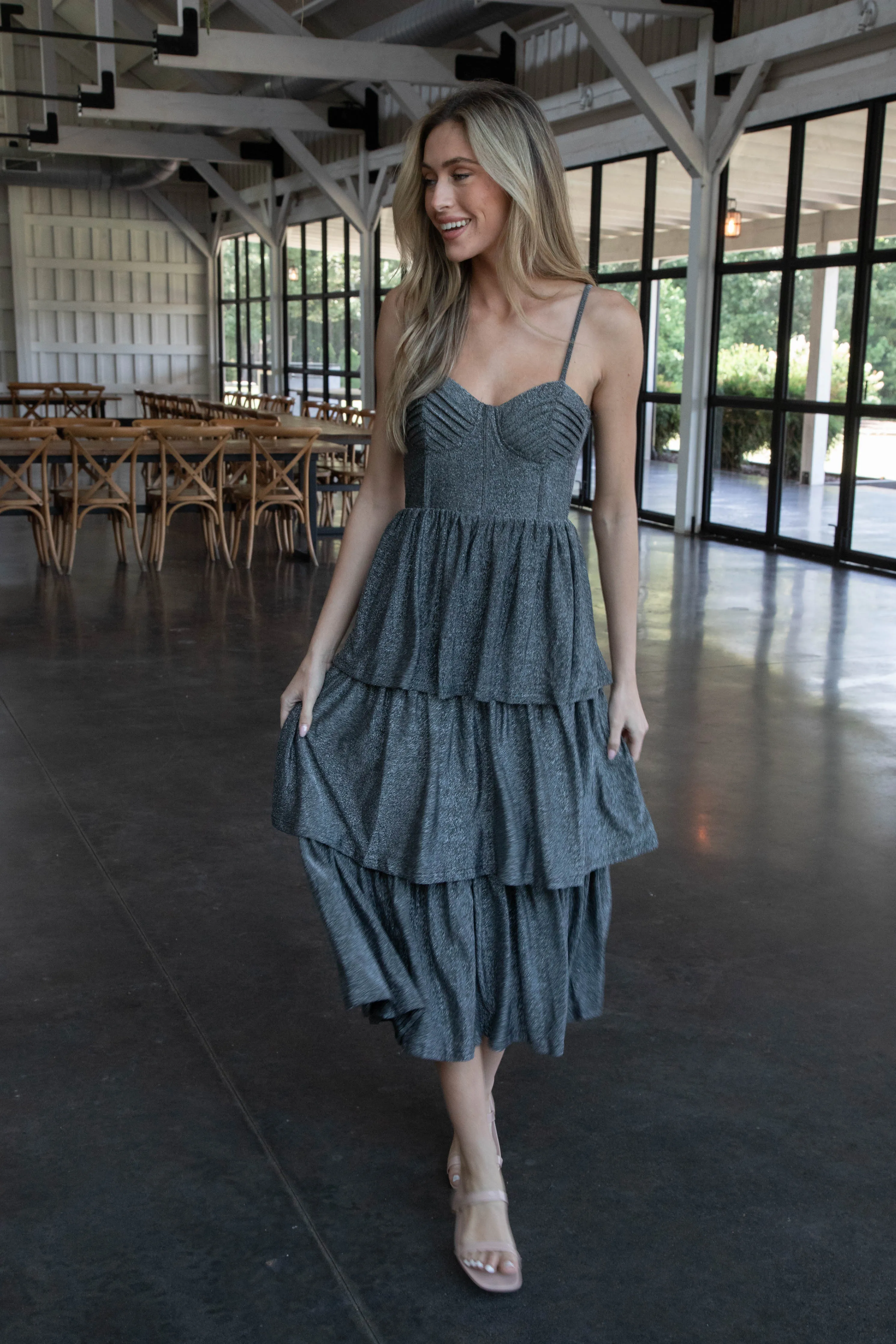 Kenna Metallic Midi Dress, Silver sold by North & Main Clothing Company product image thumbnail 3