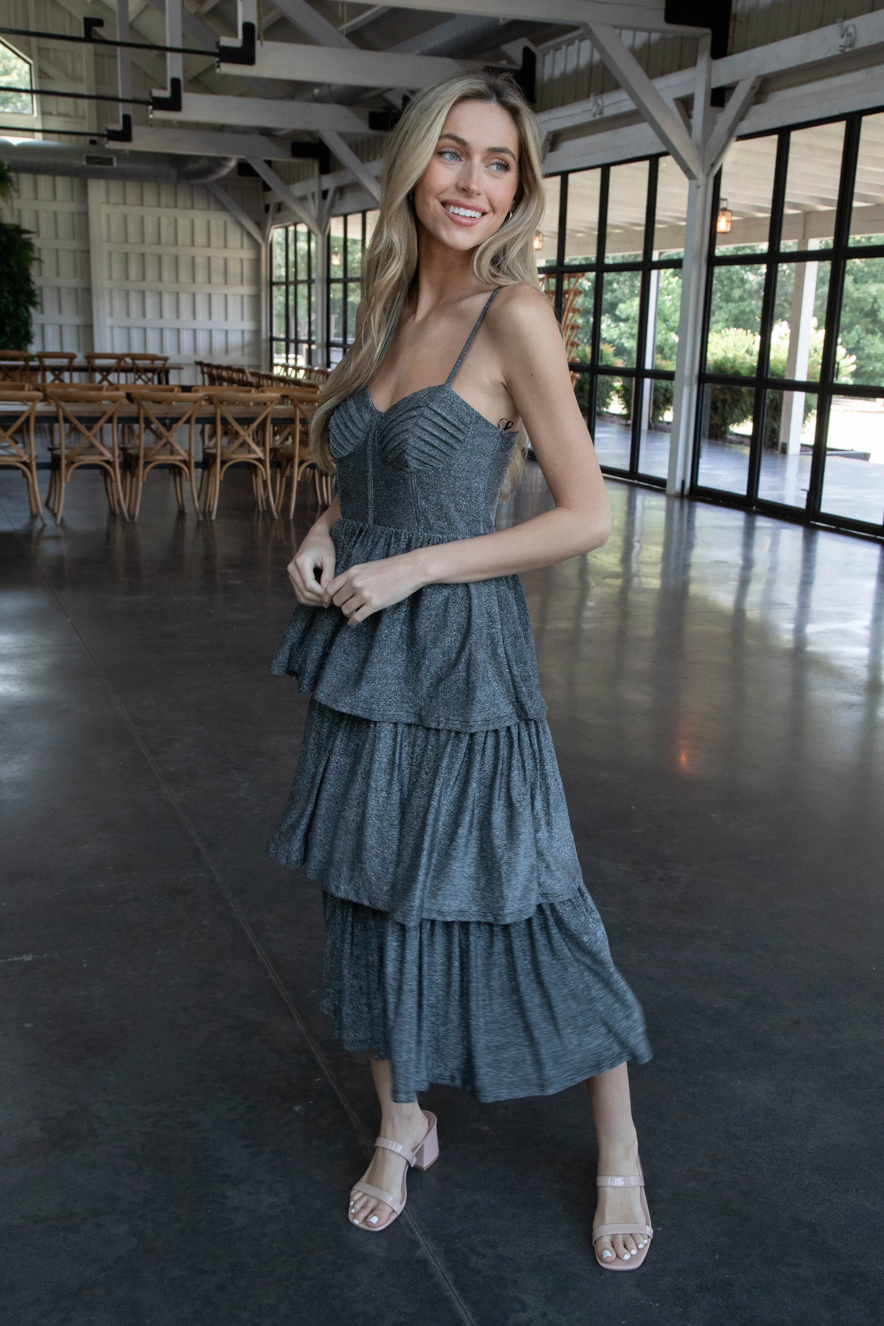 Kenna Metallic Midi Dress, Silver sold by North & Main Clothing Company product image thumbnail 5