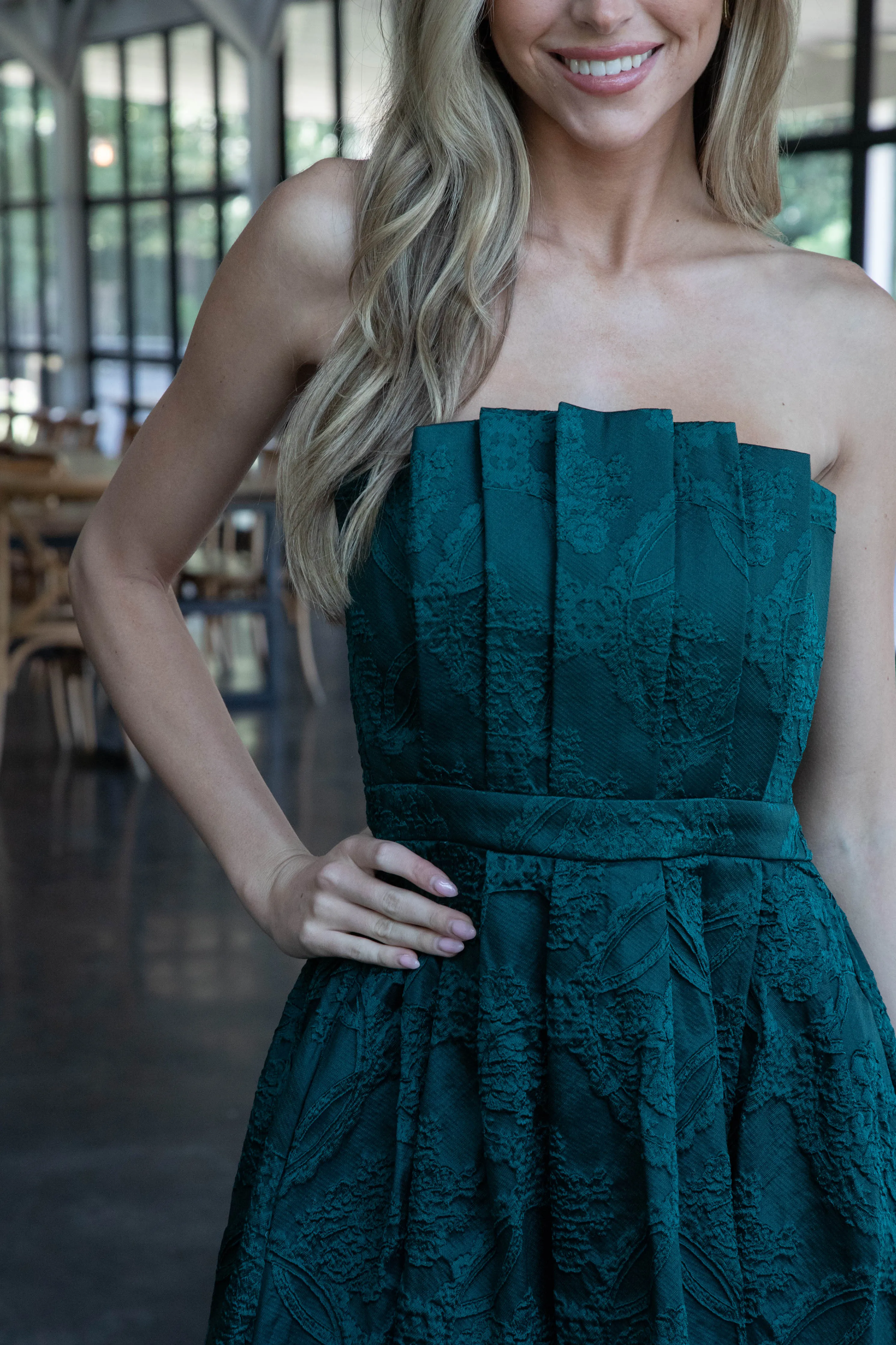 Carla Strapless Embroidered Midi Dress, Hunter Green sold by North & Main Clothing Company product image thumbnail 2