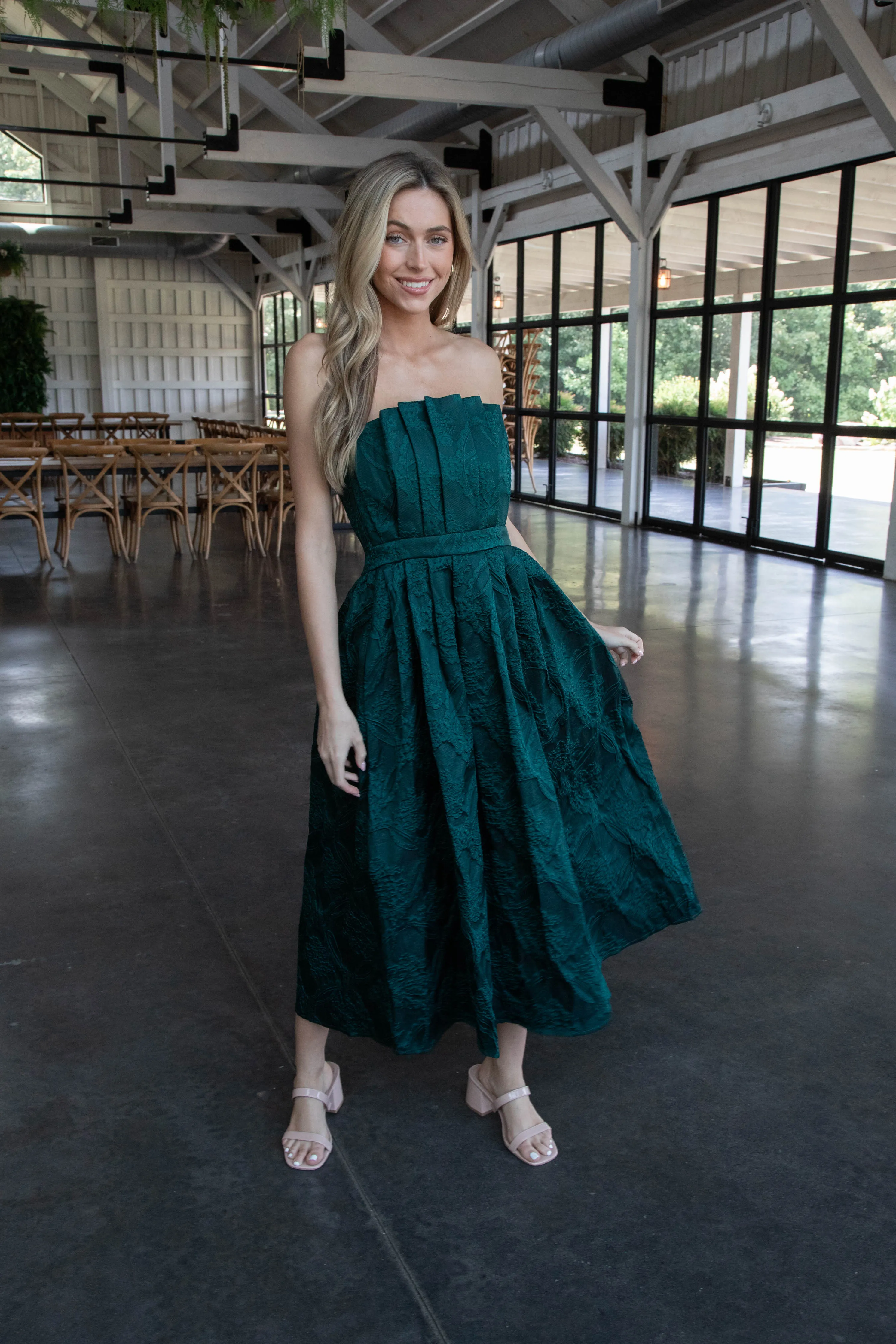Carla Strapless Embroidered Midi Dress, Hunter Green sold by North & Main Clothing Company product image thumbnail 4