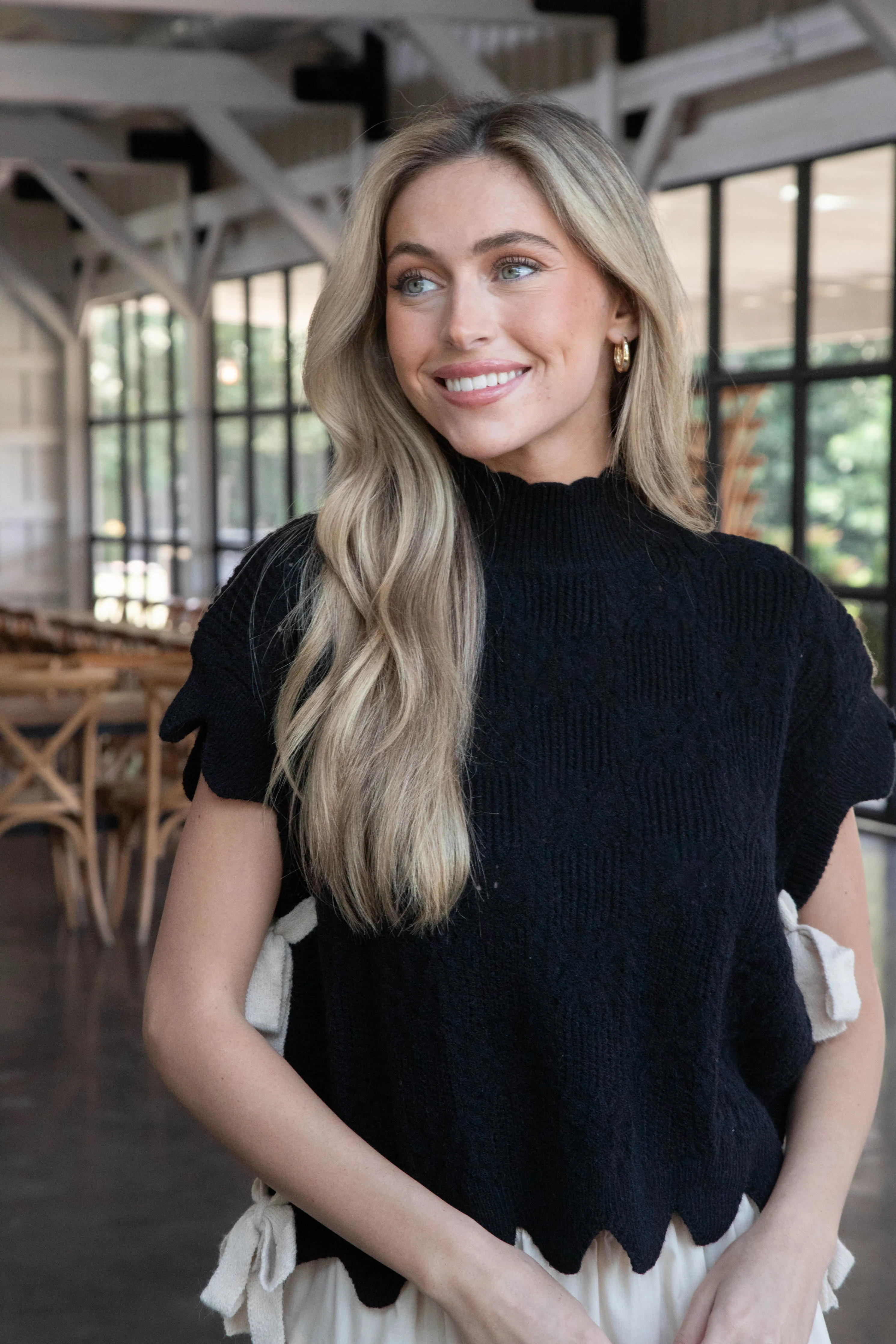 Ophelia Scalloped Edge Sweater, Black sold by North & Main Clothing Company product image thumbnail 5