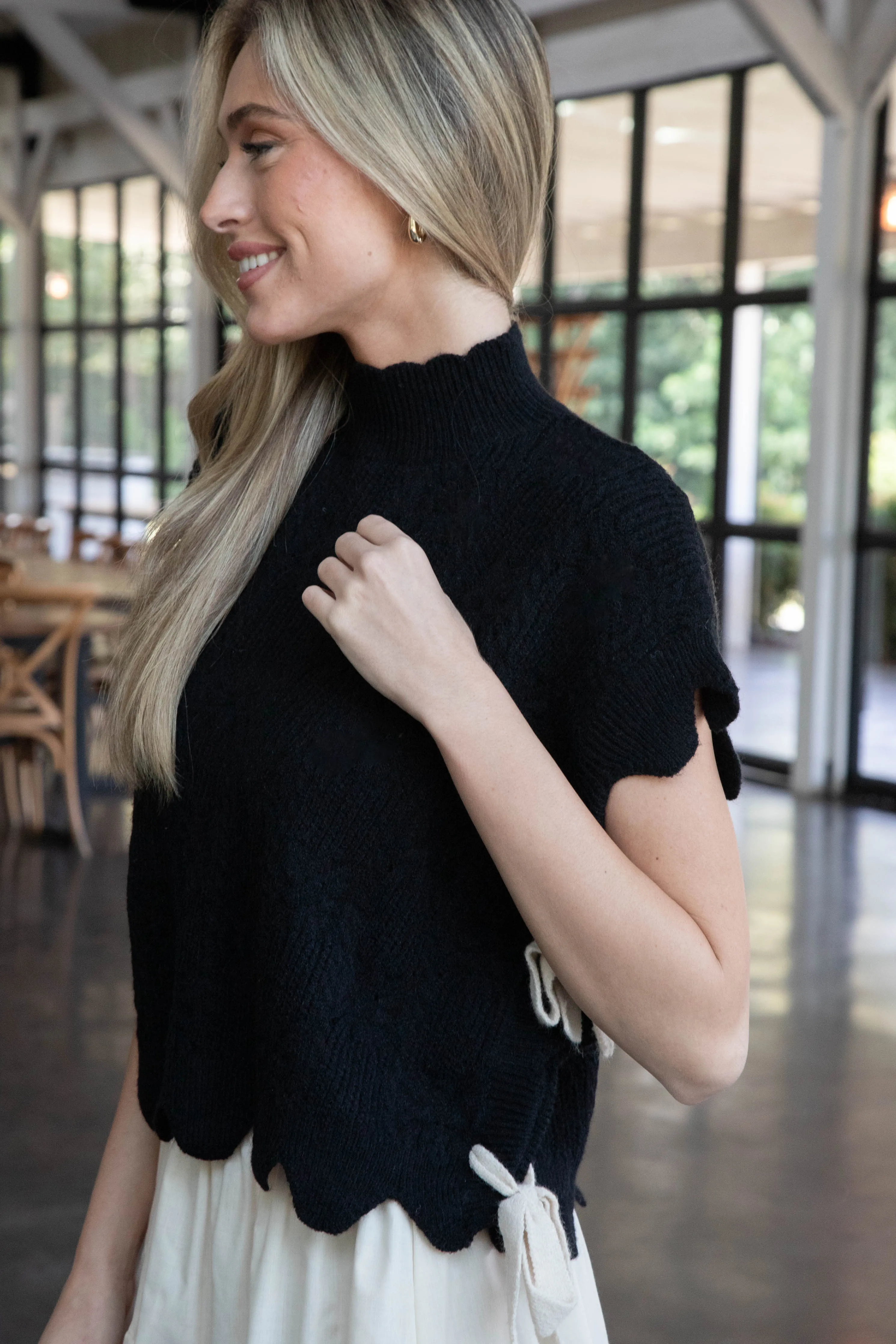 Ophelia Scalloped Edge Sweater, Black sold by North & Main Clothing Company product image thumbnail 3