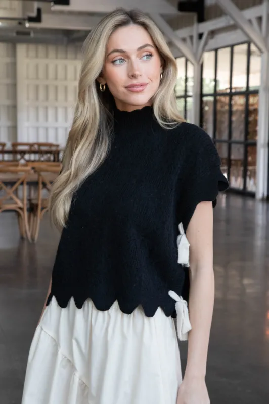 Ophelia Scalloped Edge Sweater, Black sold by North & Main Clothing Company