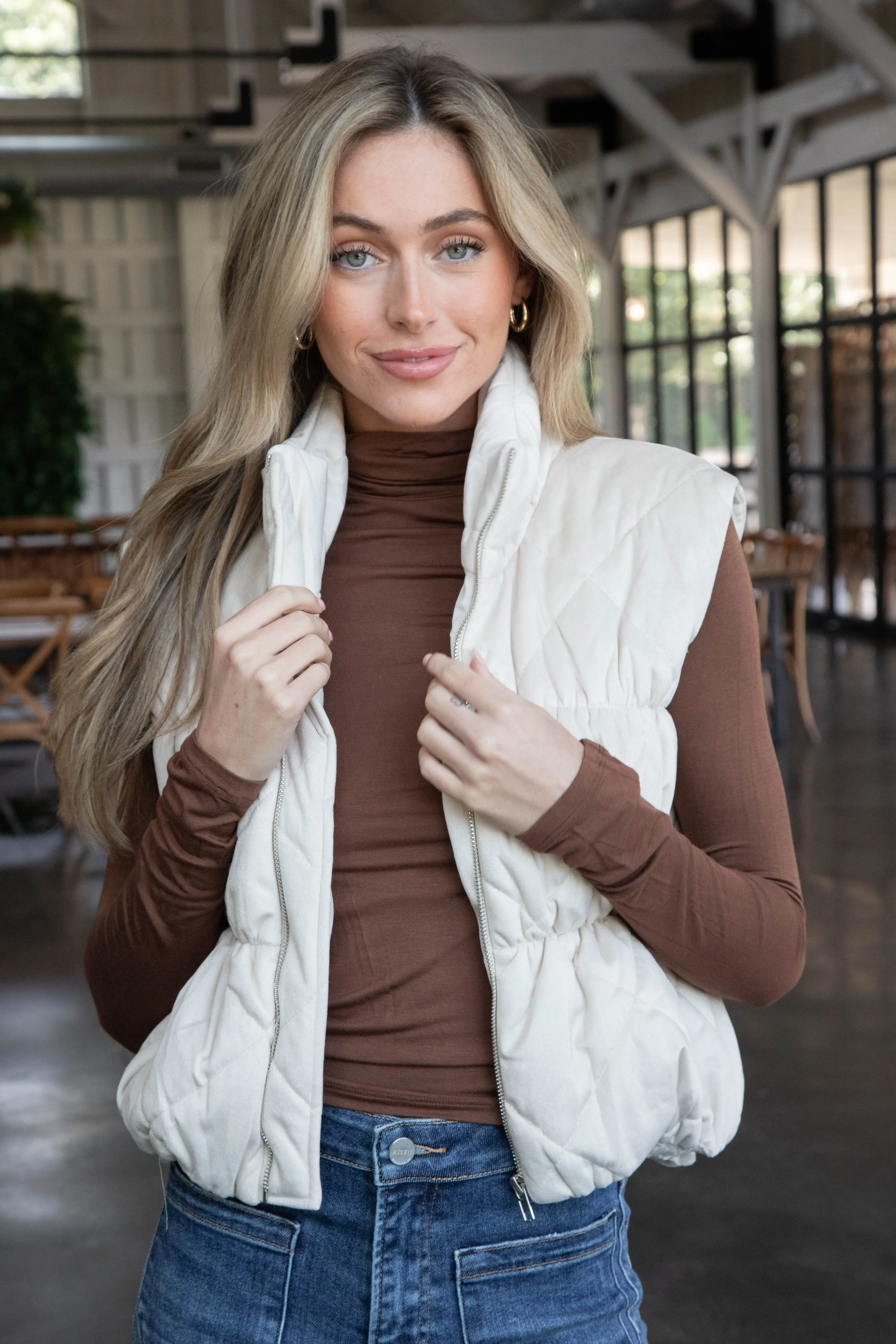 Cosmic Quilted Vest, Cream | Sadie & Sage sold by North & Main Clothing Company