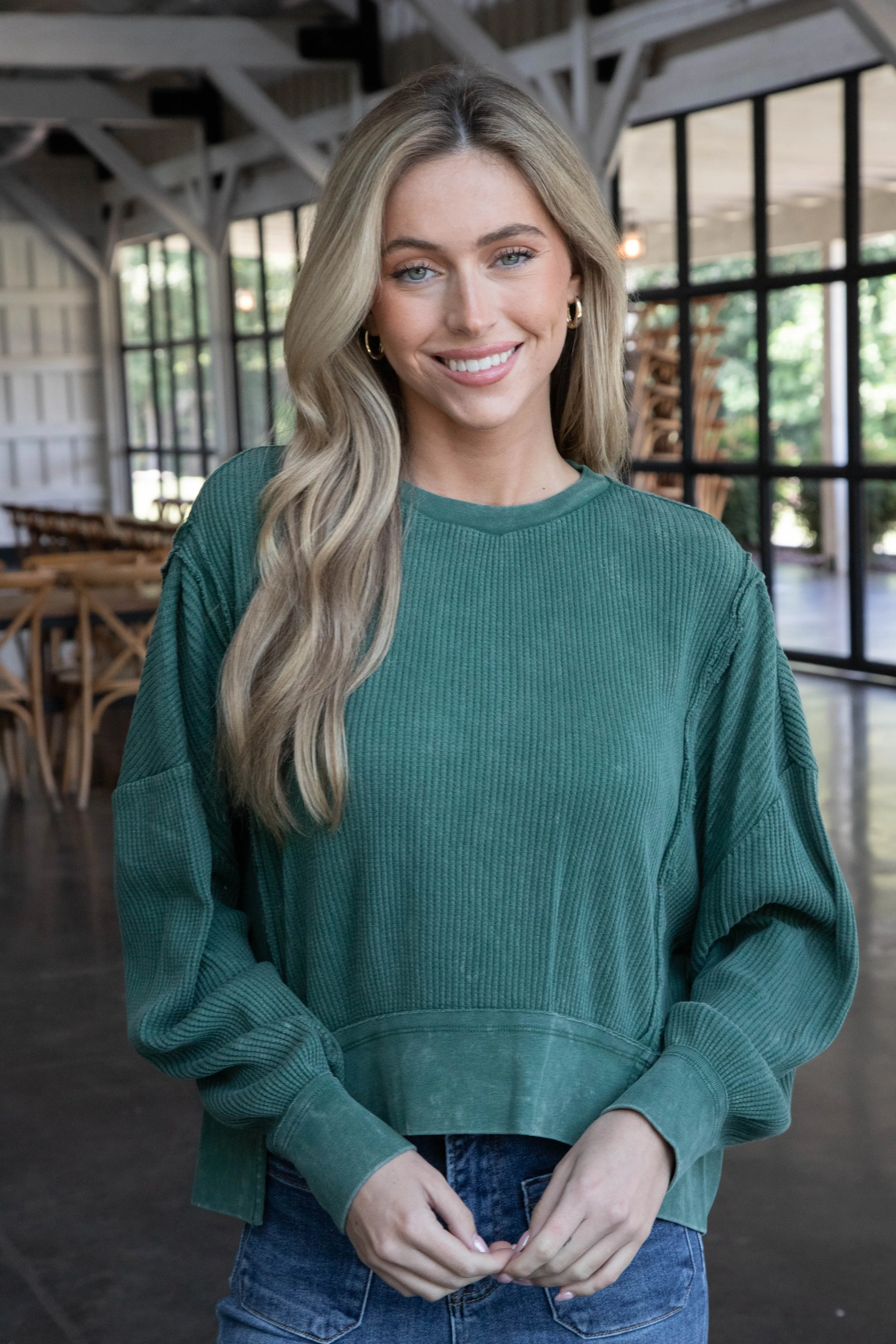 Zoya Waffle Knit Tee, Dark Green sold by North & Main Clothing Company product image thumbnail 3