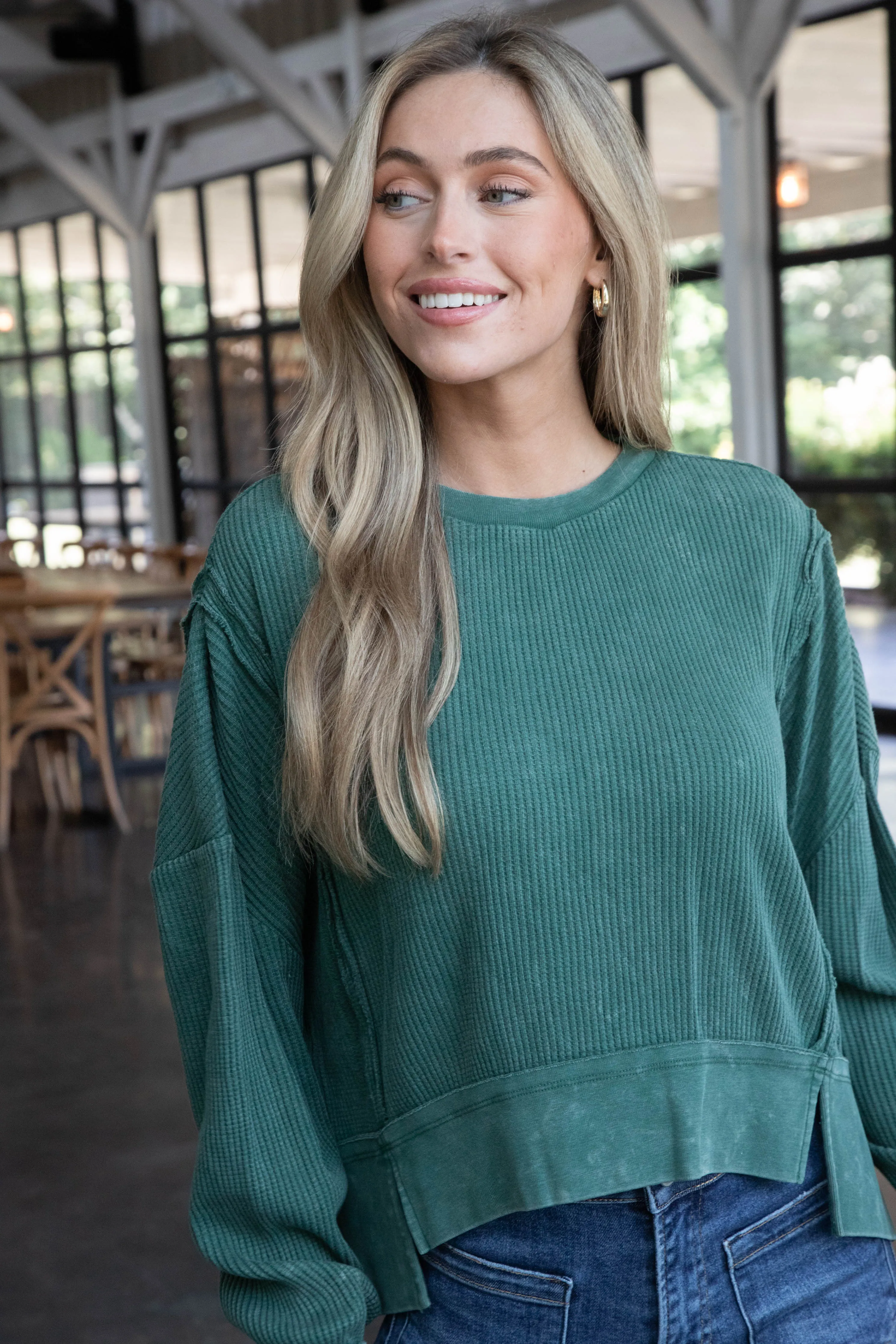 Zoya Waffle Knit Tee, Dark Green sold by North & Main Clothing Company product image thumbnail 4
