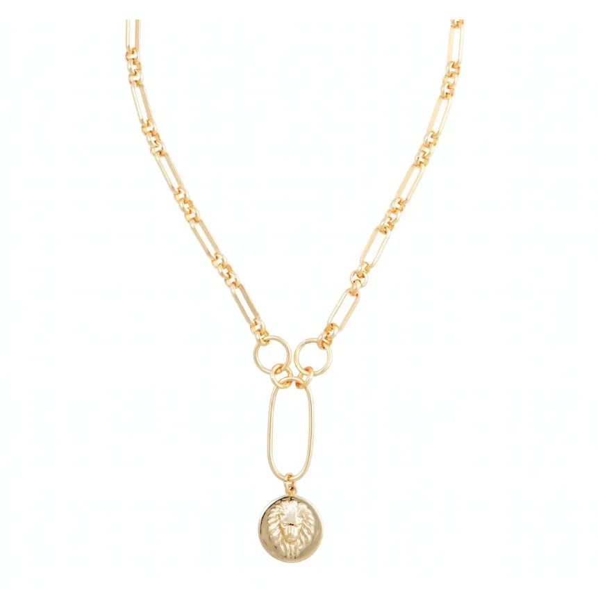 Zoe Lion Medallion Lariat | Sahira Jewelry sold by North & Main Clothing Company