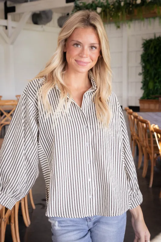 Holland Striped Button Down Shirt, Black sold by North & Main Clothing Company