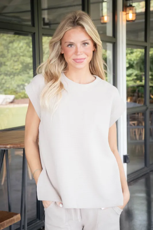 Zia Round Neck Sleeveless Top, Taupe sold by North & Main Clothing Company