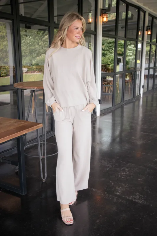 Liza Round Neck Top, Taupe sold by North & Main Clothing Company