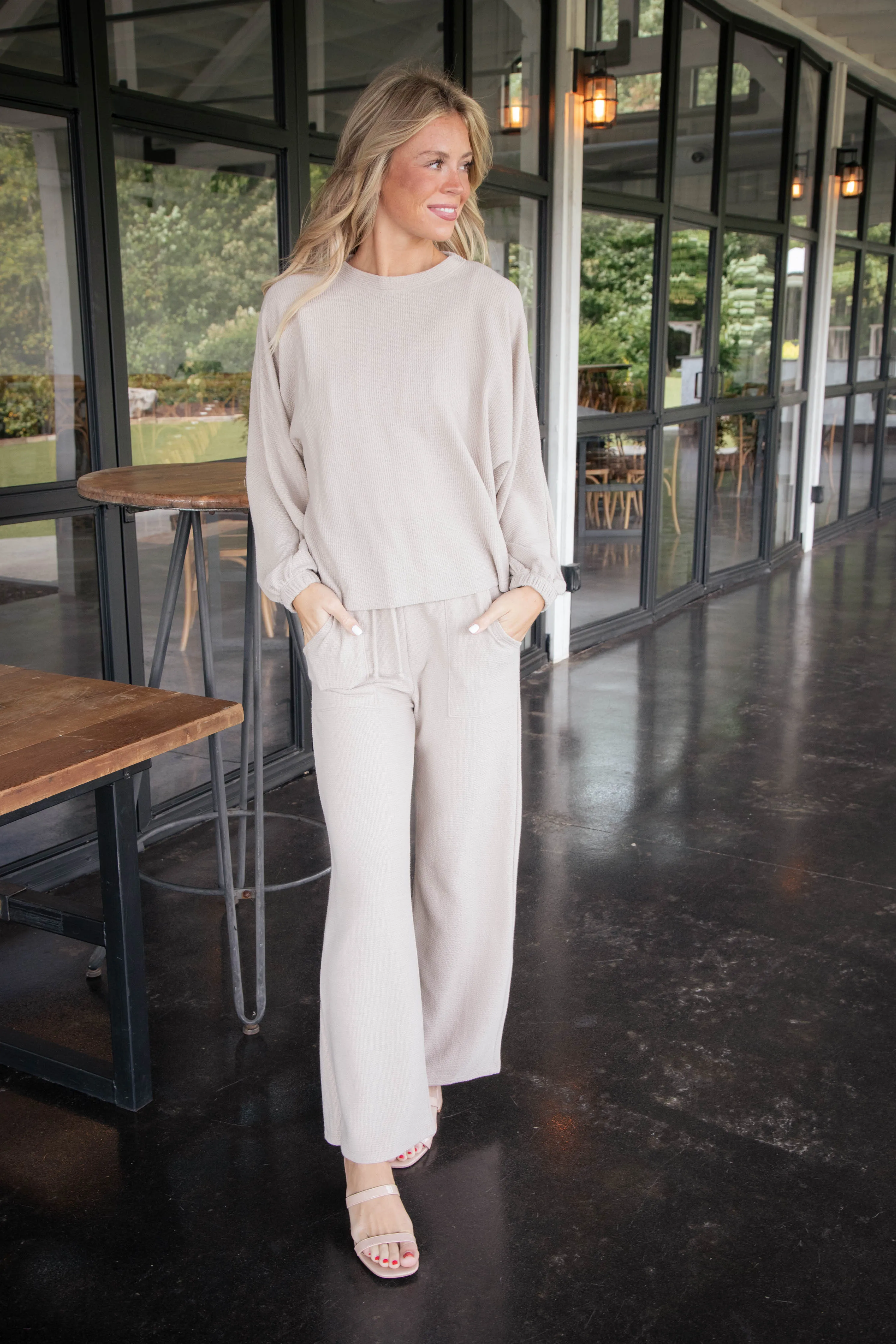 Liza Round Neck Top, Taupe sold by North & Main Clothing Company