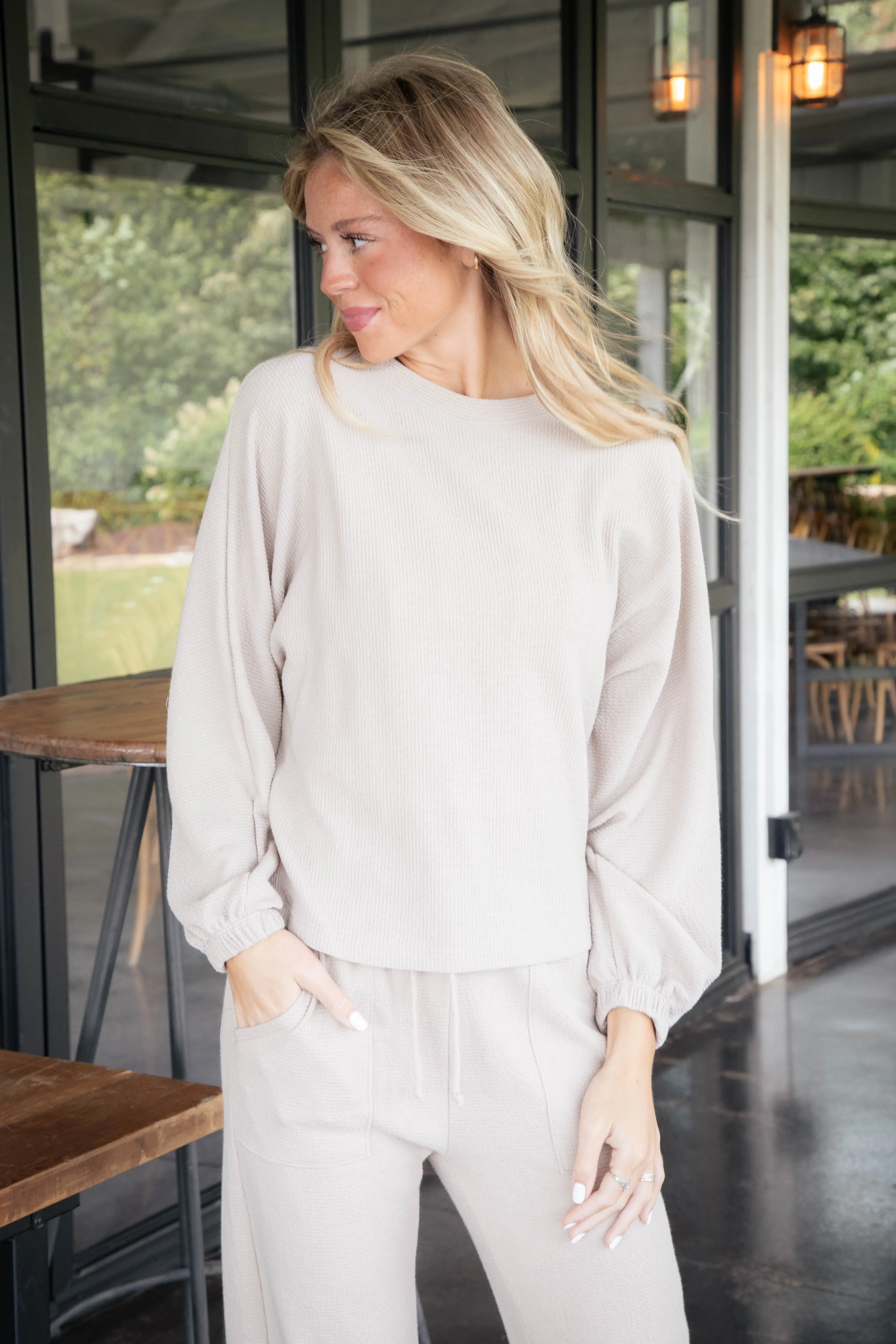 Liza Round Neck Top, Taupe sold by North & Main Clothing Company product image thumbnail 2
