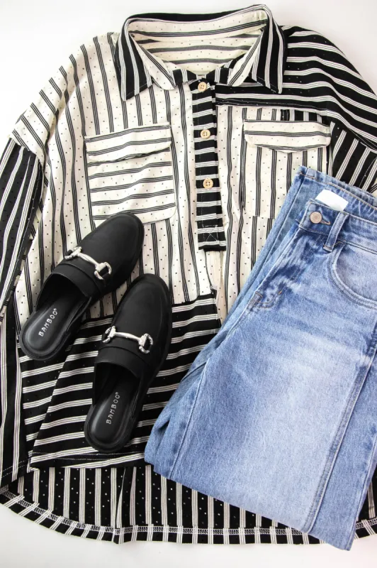 Jaclyn Mixed Stripe Shirt, Black | Plus Size sold by North & Main Clothing Company