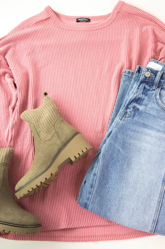 Katerina Rib Knit Seam Detail Top, Cinnamon | Plus Size sold by North & Main Clothing Company