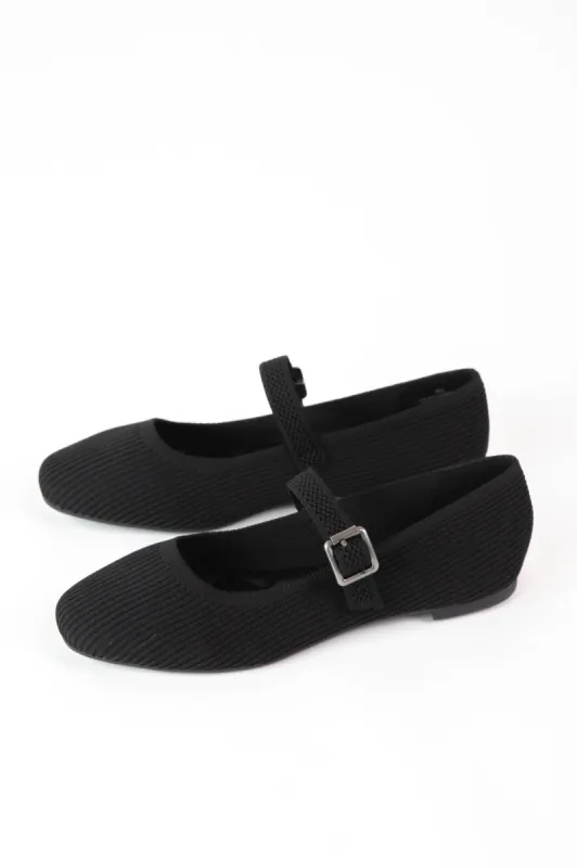 Brita Mary Jane Ballet Flat, Black Knit sold by North & Main Clothing Company