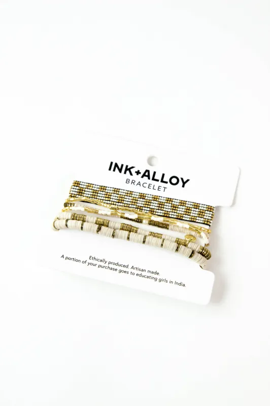 Ivory & Gold Mixed Bracelet Stack of 6 | Ink + Alloy sold by North & Main Clothing Company