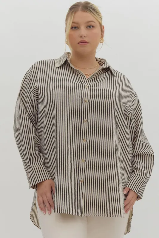 Opal Striped Button Down Top, Black | Plus Size sold by North & Main Clothing Company