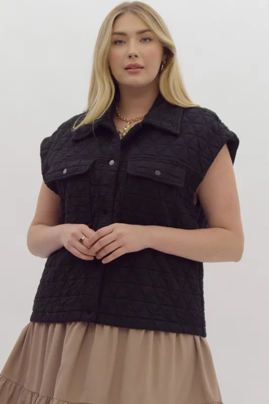 Veda Quilted Button Down Vest, Black | Extended Sizes sold by North & Main Clothing Company
