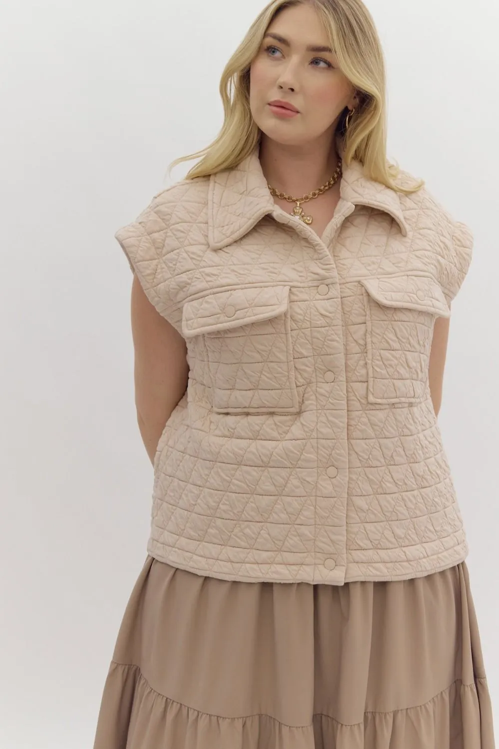 Veda Quilted Button Down Vest, Ecru | Plus Size sold by North & Main Clothing Company product image thumbnail 5