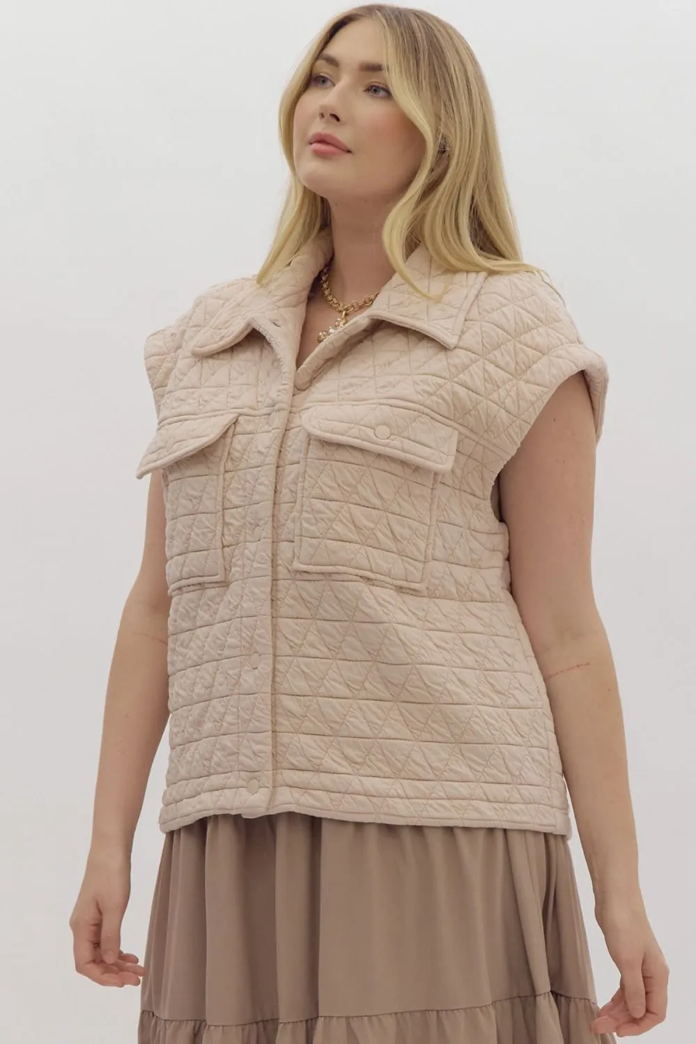 Veda Quilted Button Down Vest, Ecru | Plus Size sold by North & Main Clothing Company