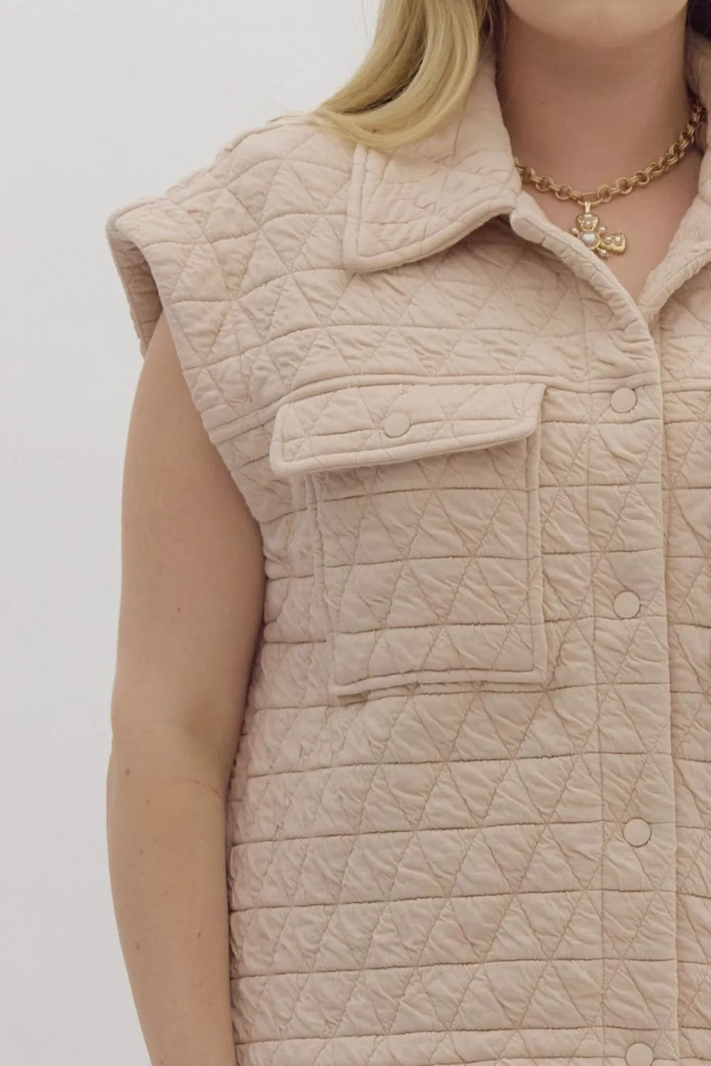 Veda Quilted Button Down Vest, Ecru | Plus Size sold by North & Main Clothing Company product image thumbnail 3