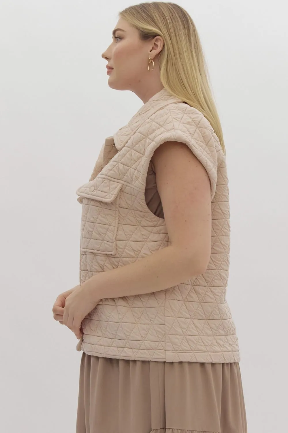 Veda Quilted Button Down Vest, Ecru | Plus Size sold by North & Main Clothing Company product image thumbnail 4