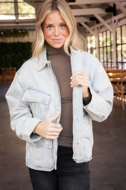 Kimora Multi Pocket Denim Jacket, Light Wash sold by North & Main Clothing Company