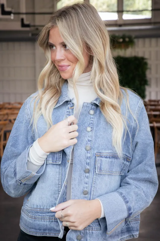 Kylah Large Pocket Denim Jacket, Medium Wash sold by North & Main Clothing Company