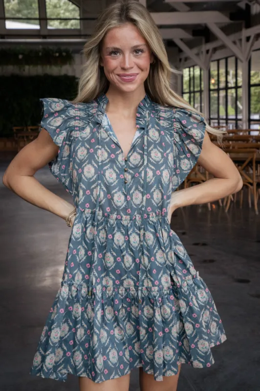 Estella Flutter Sleeve Dress, Ash Green sold by North & Main Clothing Company