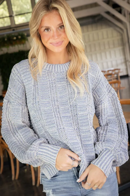 Nathalie Two Tone Sweater, Denim sold by North & Main Clothing Company