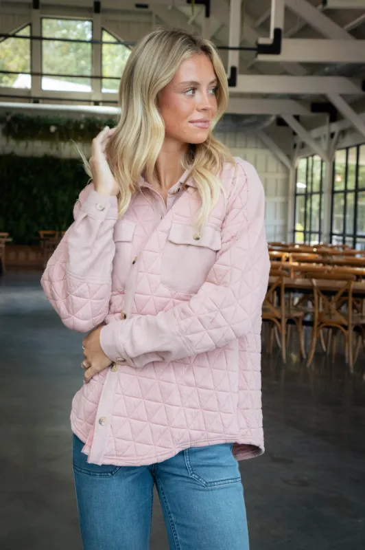 Asha Quilted Shacket, Blush sold by North & Main Clothing Company