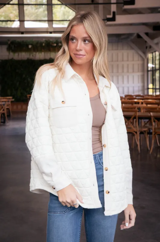 Asha Quilted Shacket, Cream sold by North & Main Clothing Company