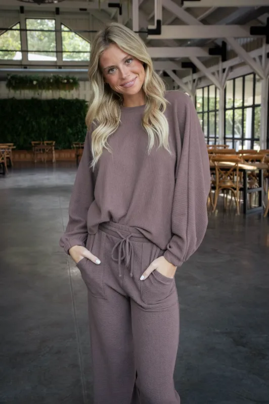 Liza Round Neck Top, Brown sold by North & Main Clothing Company