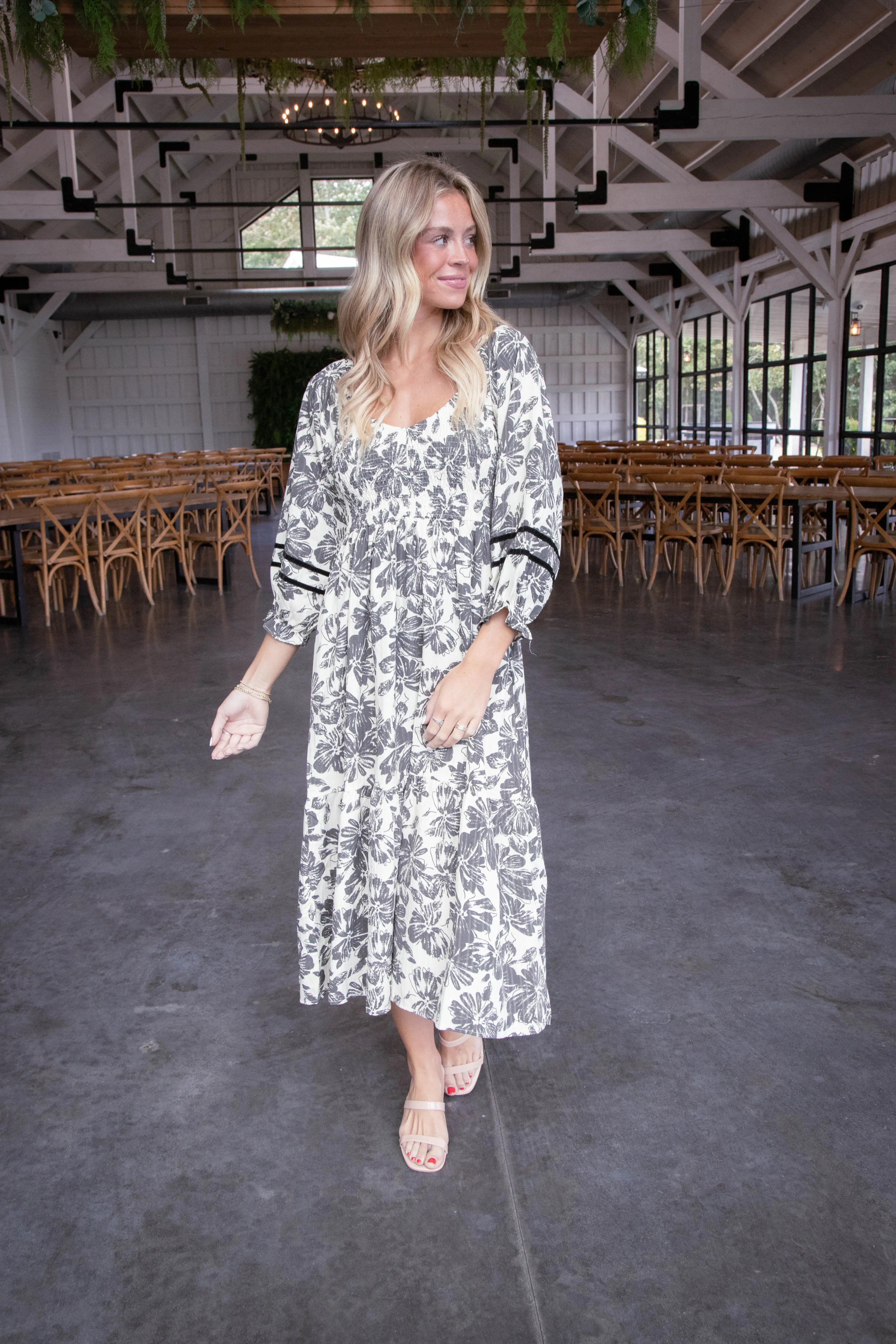 Davina Two Tone Floral Dress, Cream sold by North & Main Clothing Company