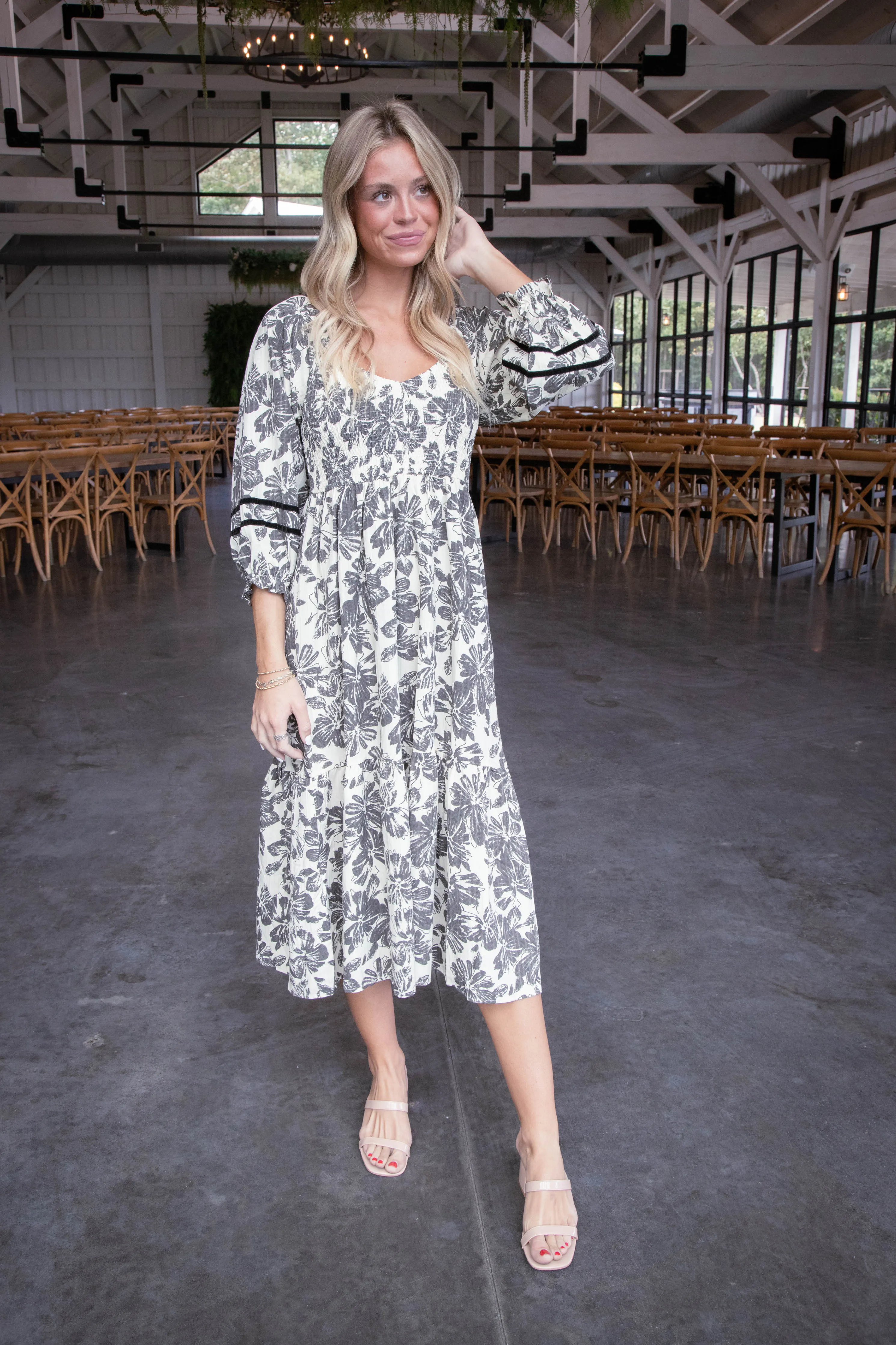 Davina Two Tone Floral Dress, Cream sold by North & Main Clothing Company product image thumbnail 4