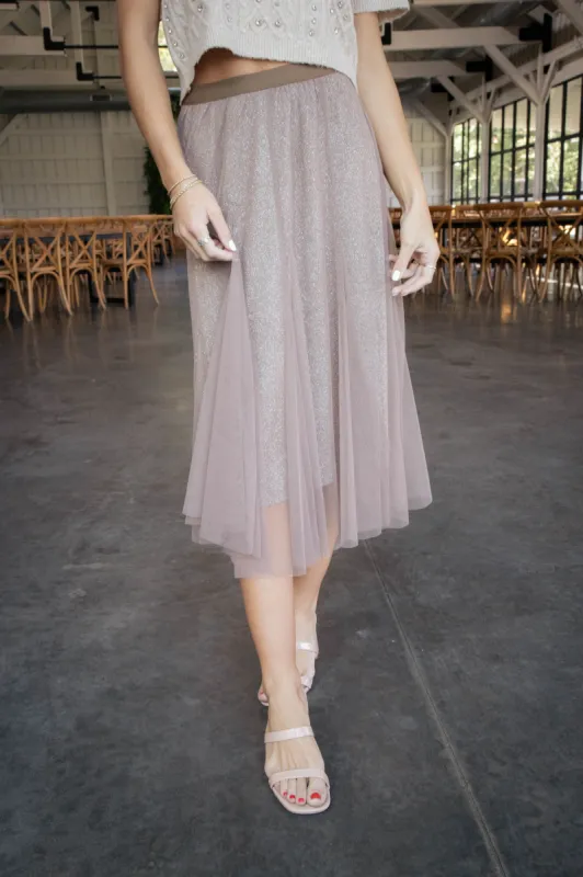 Alaya Glitter Mesh Skirt, Mocha sold by North & Main Clothing Company