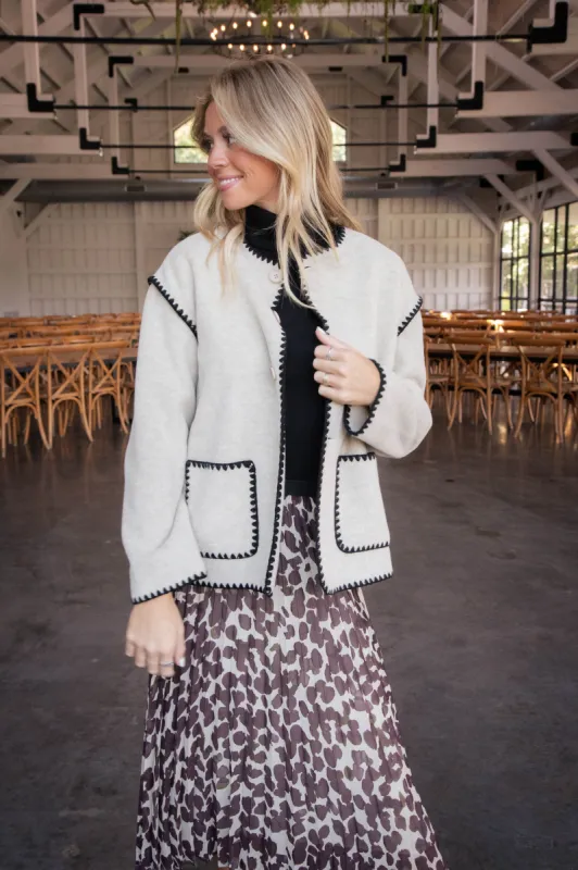 Harleigh Contrast Stitch Jacket, Oatmeal sold by North & Main Clothing Company