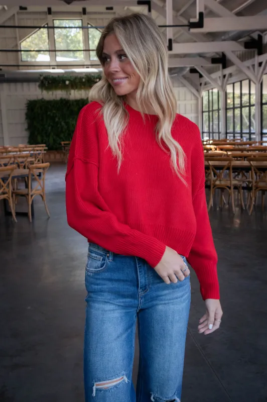 Keely Cropped Sweater, Red sold by North & Main Clothing Company