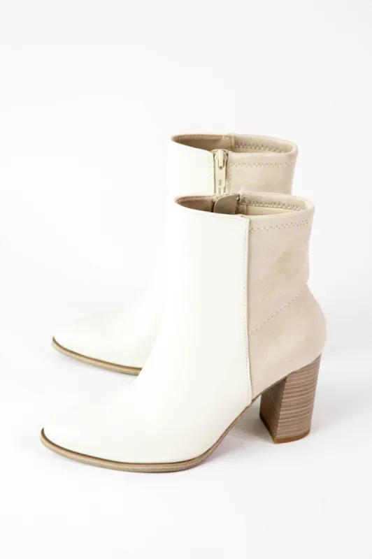Mover Block Heel Dress Bootie, Bone PU/Suede sold by North & Main Clothing Company