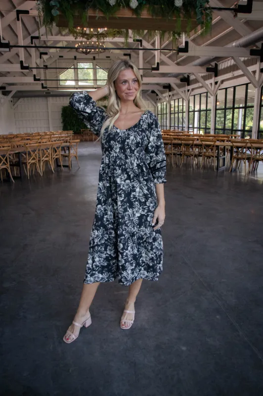 Davina Two Tone Floral Dress, Black sold by North & Main Clothing Company