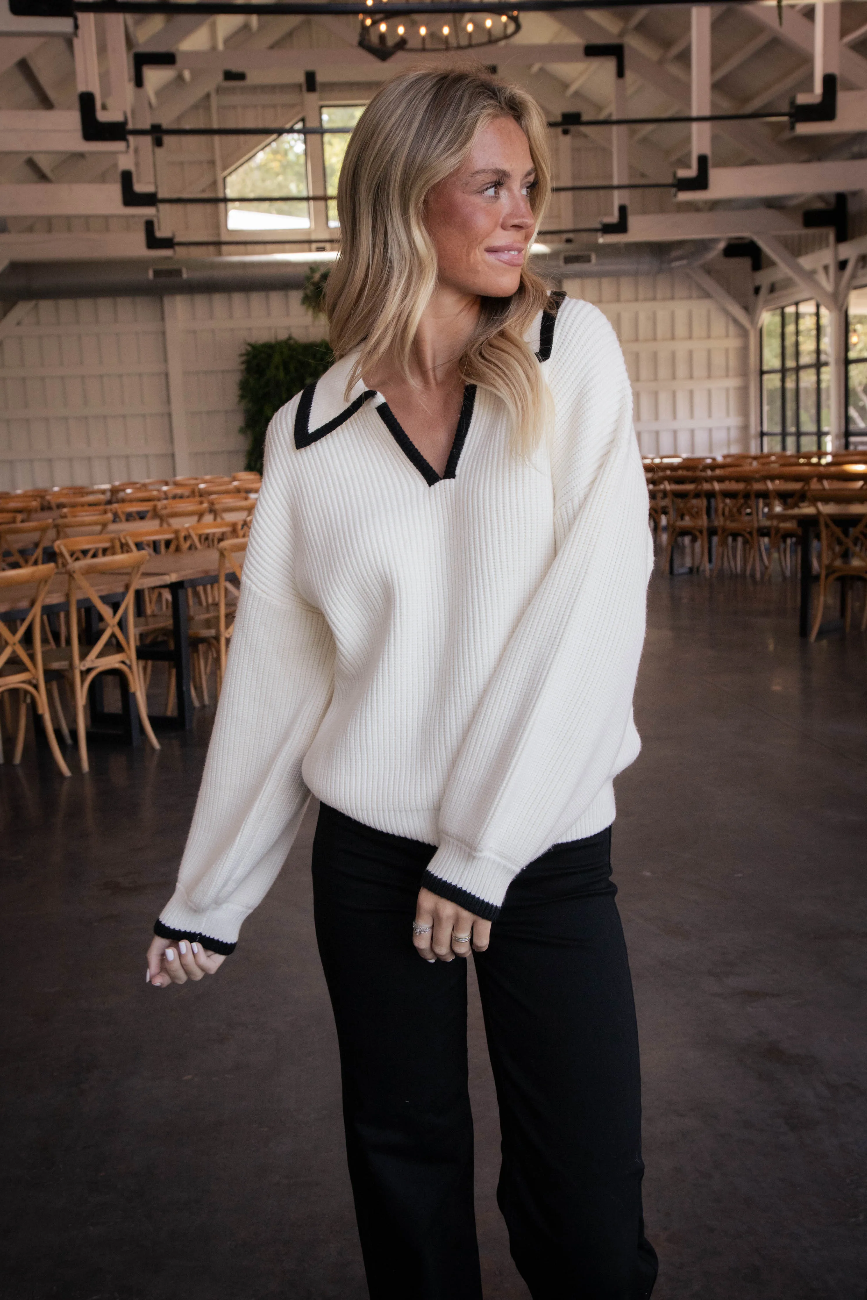 Mari Contrast Trim Sweater, Cream sold by North & Main Clothing Company product image thumbnail 2