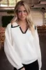 Mari Contrast Trim Sweater, Cream sold by North & Main Clothing Company