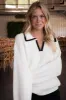 Mari Contrast Trim Sweater, Cream sold by North & Main Clothing Company