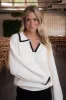 Mari Contrast Trim Sweater, Cream sold by North & Main Clothing Company