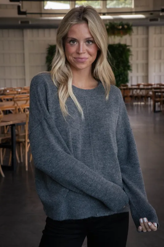 Claudia Seam Detail Sweater, Charcoal sold by North & Main Clothing Company
