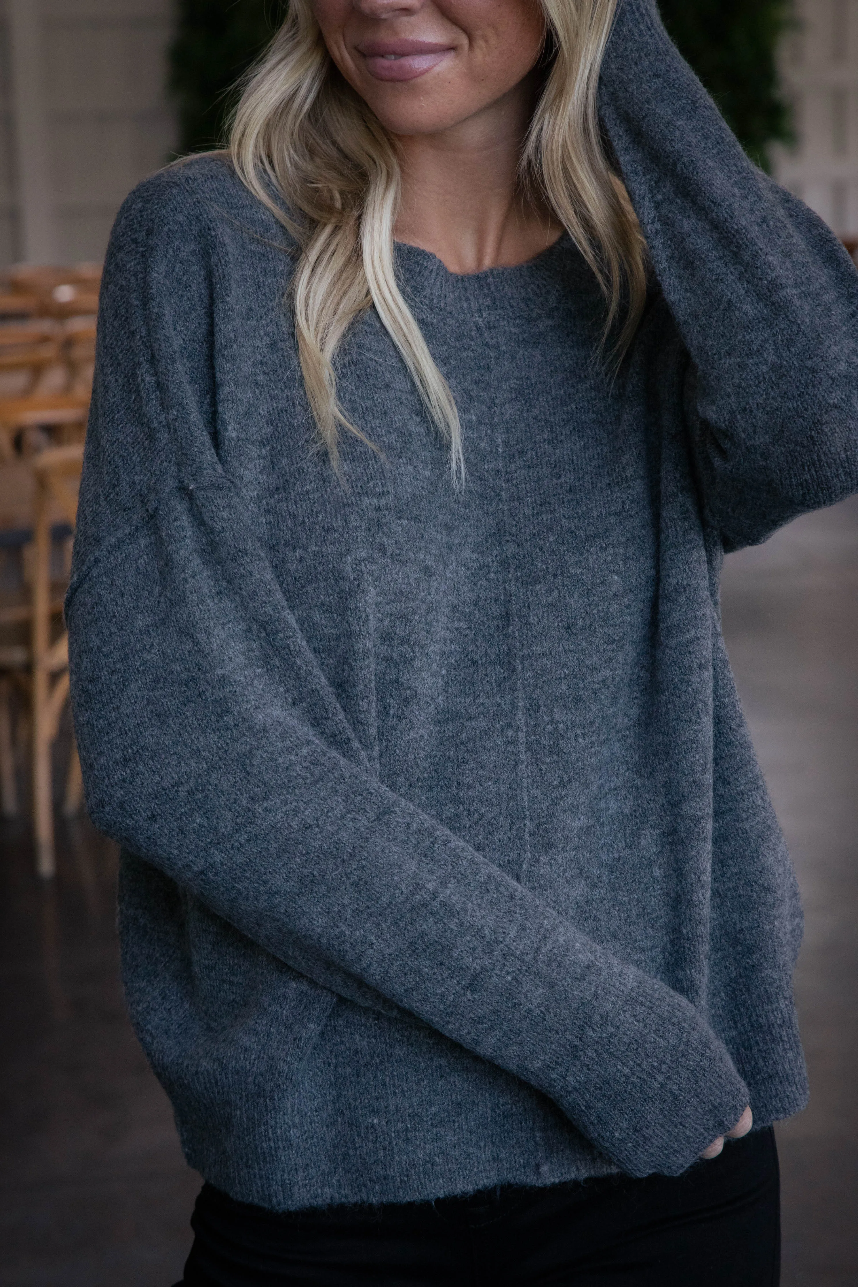 Claudia Seam Detail Sweater, Charcoal sold by North & Main Clothing Company product image thumbnail 2