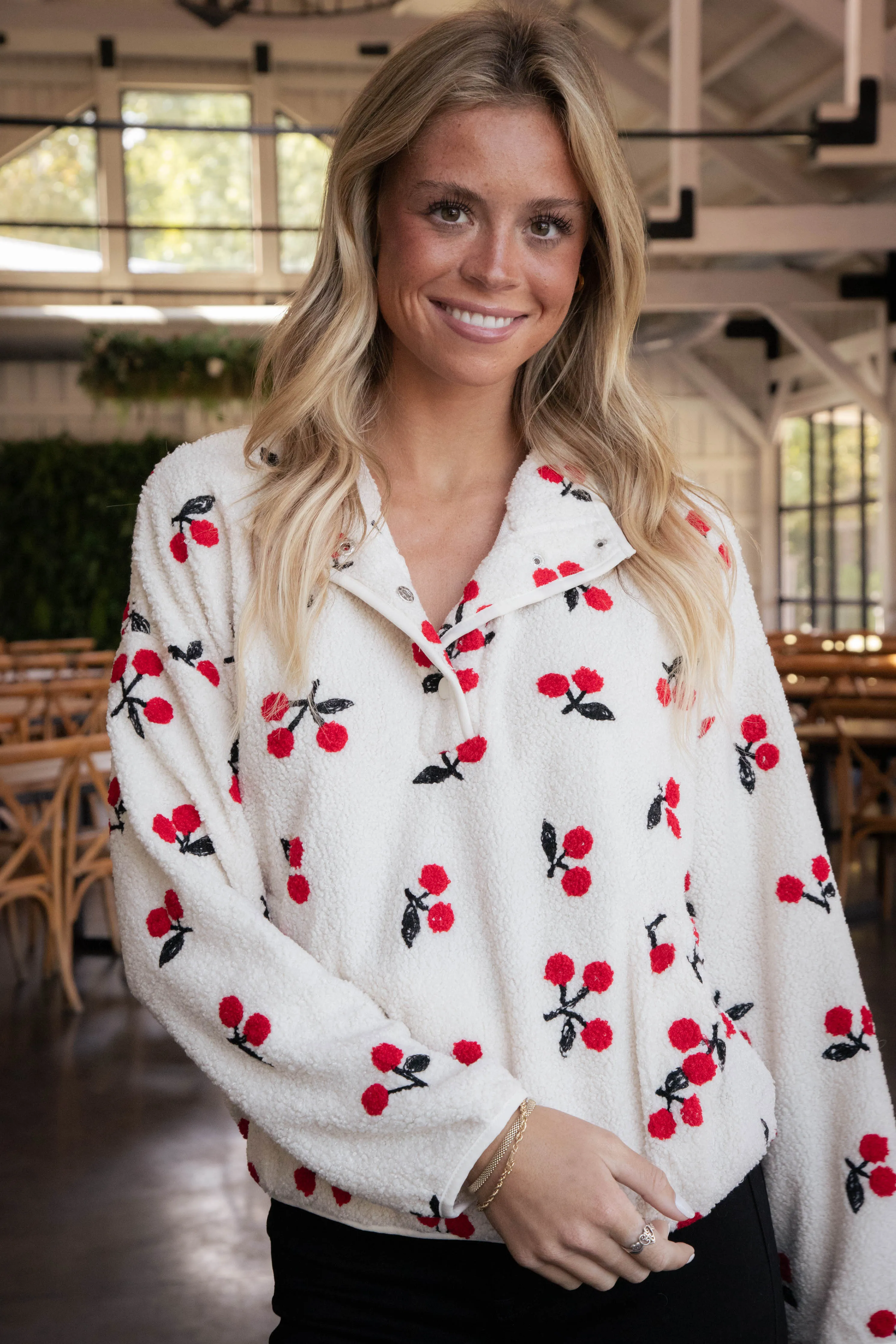Cherry Snap Button Pullover, Cream sold by North & Main Clothing Company product image thumbnail 3