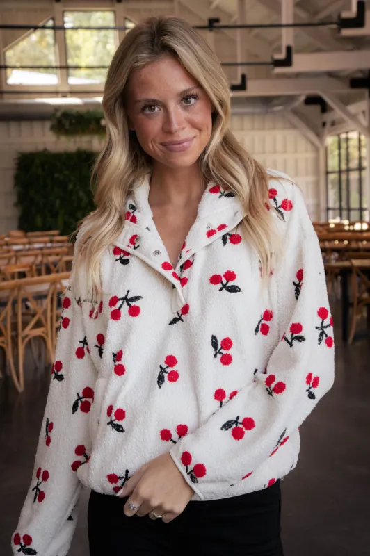 Cherry Snap Button Pullover, Cream sold by North & Main Clothing Company